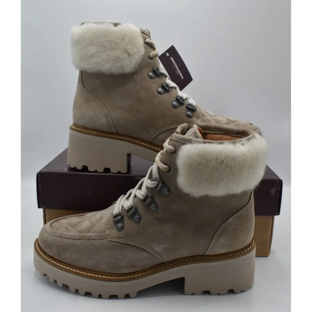 Johnston & Murphy Women Size 7.5 Emmalynn Taupe Suede Shearling Hiker Boot Shoes
